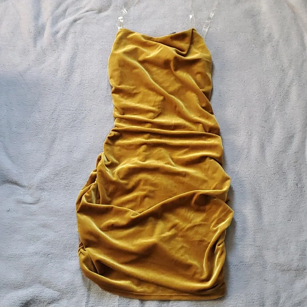 Velvet Mini Dress Mustard - Picture 3 of 6